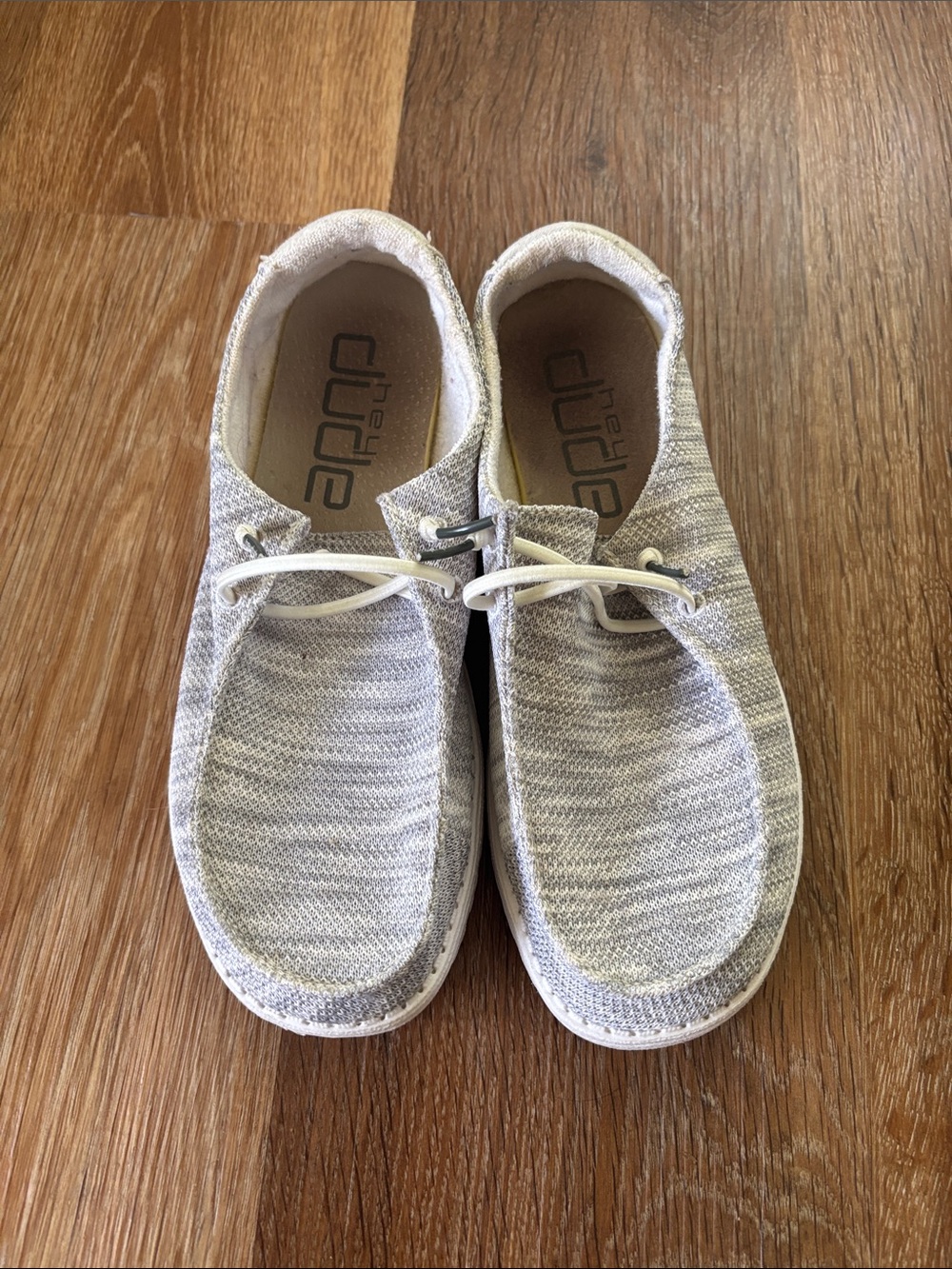 Hey Dude Women's Slip-On Sneakers - Light Gray and White Knit